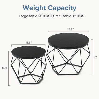 DUMOS Modern Geometric Coffee Table Set of 2, Round Nesting Side Tables with Hidden Storage, Movable End Tables for Living Room Office Decor & Practical Use Black