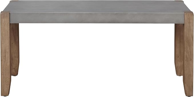 Alaterre Furniture Newport Bench with Faux Concrete Seat and Wood Legs - 40 Inch Entryway Bench with Rustic Industrial Design - Benches for Bedroom, Living Room, Dining Room, and Mudroom