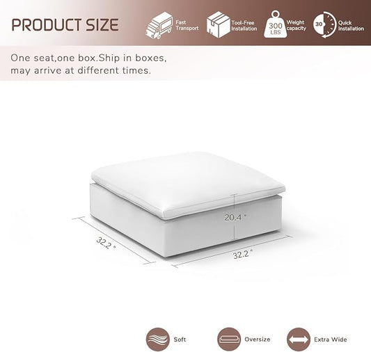 Oversize Cloud Modular Sectional Sofa,Chaise Down Filled Comfort Sofa Detachable Couch Cushion Covers for Living Room Apartment,White
