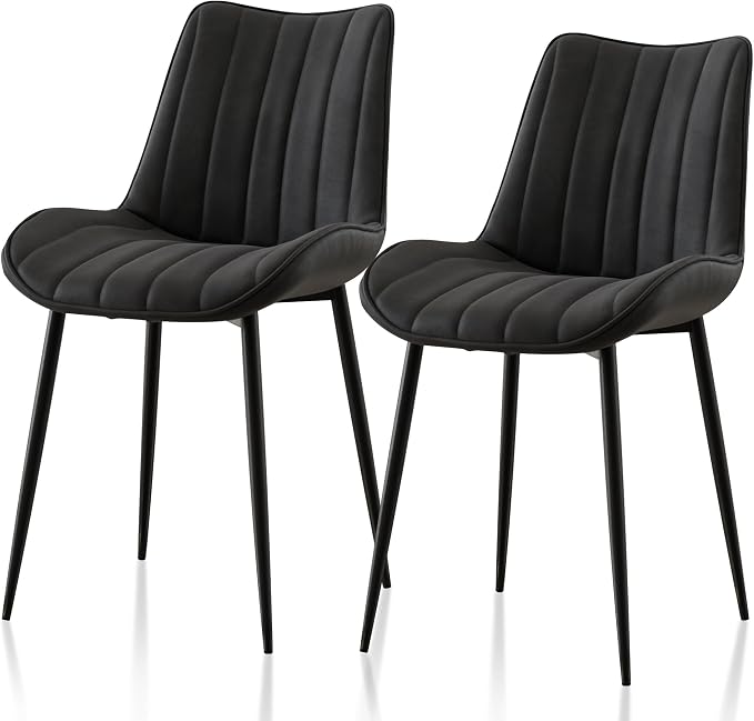 VECELO Dining Chairs Set of 2, Velvet Fabric & Metal Frame, Mordern Style for Kitchen, Living Room,Offcie, Black