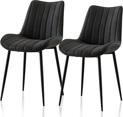 VECELO Dining Chairs Set of 2, Velvet Fabric & Metal Frame, Mordern Style for Kitchen, Living Room,Offcie, Black