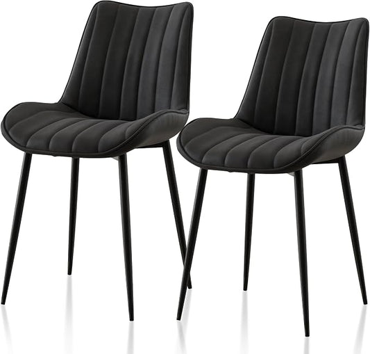 VECELO Dining Chairs Set of 2, Velvet Fabric & Metal Frame, Mordern Style for Kitchen, Living Room,Offcie, Black