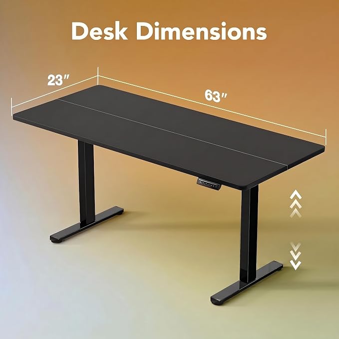 HUANUO 63 x 24 inch Electric Standing Desk Adjustable Height, 4 Memory Height Settings, Sit Stand Up Desk for Home Office & Computer Workstation, Black