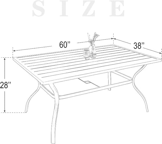 Outdoor Patio Dining Set,Including 6pcs Swivel Chairs and 60"x 38"x 28" Patio Dining Table,Garden Furniture Set with 1.6" Umbrella Hole for All Weather