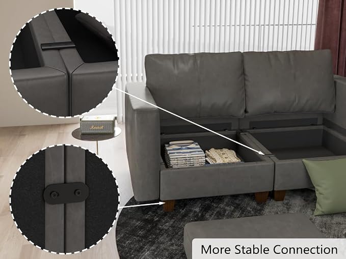 EASE MOOSE Faux Leather Sectional Sofa Modular Couch with Reversible Chaises, U Shaped Sectional Couch with Storage Convertible Sleeper Sofa