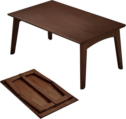 Bamboo Folding Coffee Table, Japanese Low Desk, No Assembly Portable Furniture, for Dining Working Studying Relaxing, Chestnut, 26 x 15.8 x 11.8 Inches
