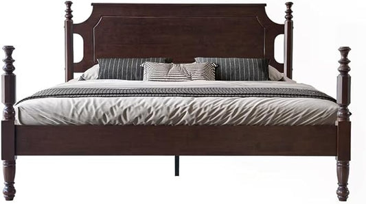 Solid Wood King Size Platform Bed Frame with Headboard & Footboard, 12 Strong Slats Base, Metal Legs, No Box Spring Needed, Easy Assembly, Anti-Noise & Slip-Free, Dark Roast Oak Finish, ROK-32