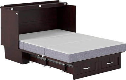 AFI, Nantucket Full Size Murphy Bed Chest with Mattress, Built-in Charging Station and Storage Drawer, Full, Espresso