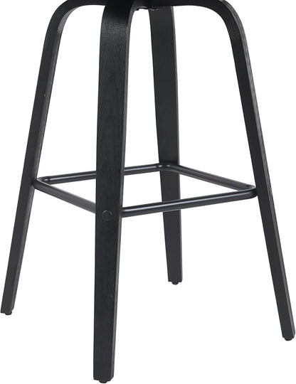 Vienna Modern Swivel Bar Height Stool with Black Faux Leather Seat and Black Brushed Wood Frame Set of 4