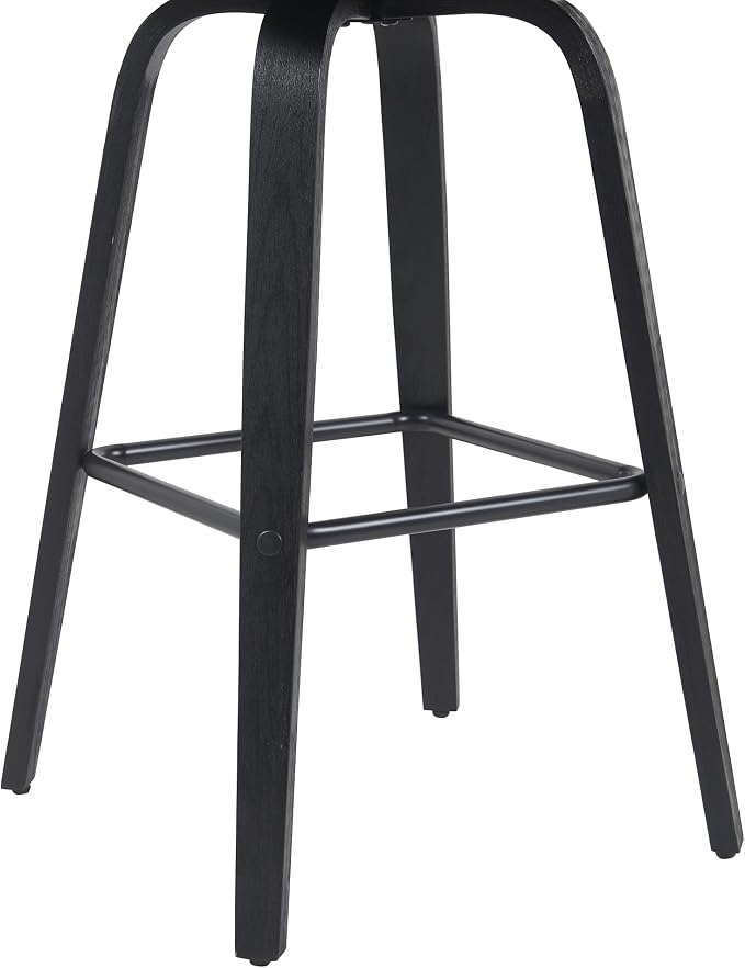Vienna Modern Swivel Bar Height Stool with Black Faux Leather Seat and Black Brushed Wood Frame Set of 3