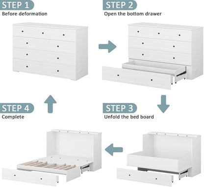 LIVAUVEAD Queen Murphy Bed with Drawer Storage & Charging Station, Murphy Bed Cabinet with Foldable Panel, for Guest Bedroom, Living Room, Office, White