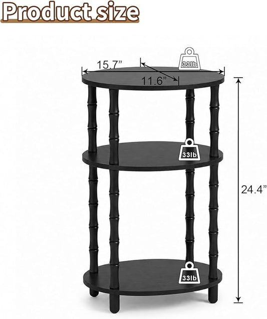 Side Table, 3-Tier Oval Accent Small End Table, Modern Oval Nightstand Accent Table for Small Space, Bedrooms, Living Room, Easy to Assemble, Black