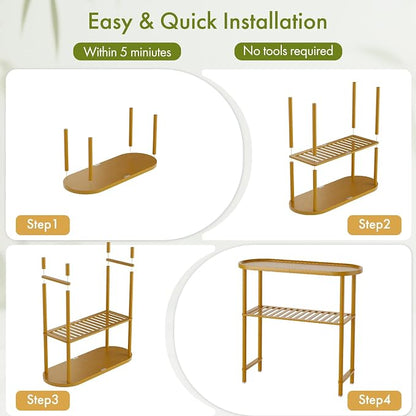 Small Entryway Table Bamboo, Narrow Hallway Table 2-tier, Slim Console Table with Anti-fall Edge, Sofa Side Table 5min Assembly, Small TV Stand, Plant Stand, Walnut, 30.7"L x 11.8"W x 29.7"H