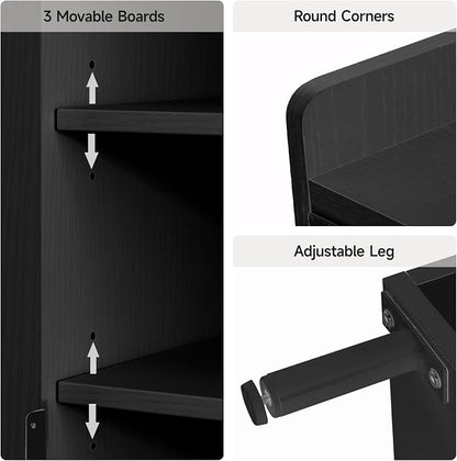 ComfyCorner Black 7+1 Tier Farmhouse Shoe Storage Cabinet - 45" Tall Entryway Organizer with Cross Molding Doors, 3 Adjustable Shelves & Metal Legs, Shoe Rack for Front Door Entrance