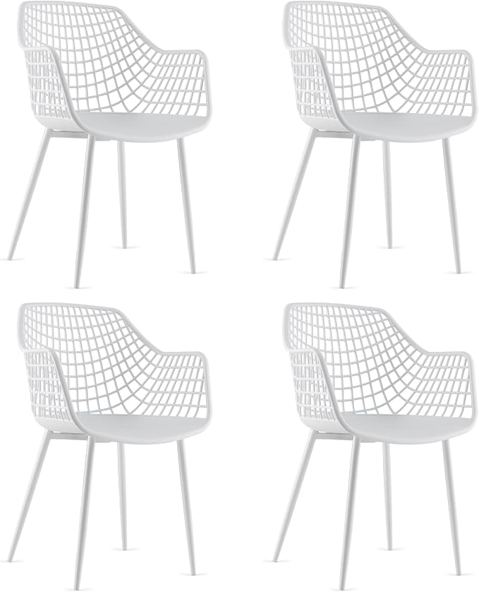 Giantex Modern Dining Chairs Set of 4 - White Arm Chair with 15" High Backrest, Powder-Coated Metal Legs, Anti-Slip Foot Pads, Max Load 265 lbs, Kitchen Dining Room