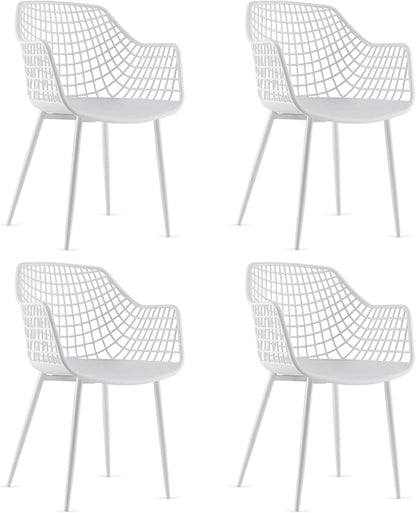 Giantex Modern Dining Chairs Set of 4 - White Arm Chair with 15" High Backrest, Powder-Coated Metal Legs, Anti-Slip Foot Pads, Max Load 265 lbs, Kitchen Dining Room