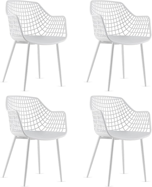 Giantex Modern Dining Chairs Set of 4 - White Arm Chair with 15" High Backrest, Powder-Coated Metal Legs, Anti-Slip Foot Pads, Max Load 265 lbs, Kitchen Dining Room