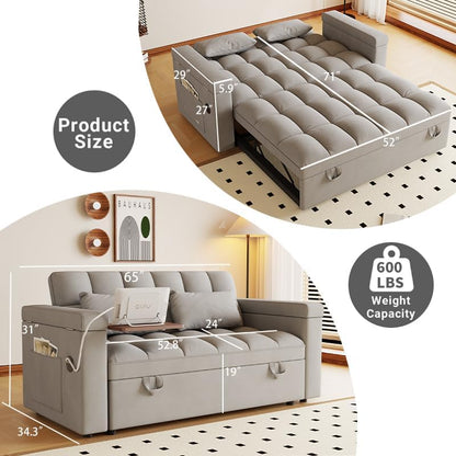 65'' Sleeper Sofa, 3-in-1 Convertible Sofa Bed for Apartments