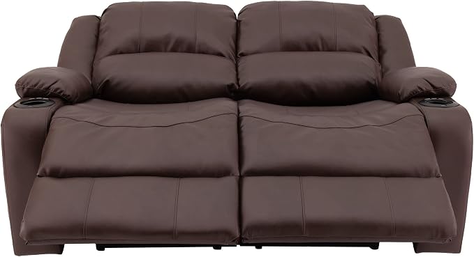 RecPro Charles 58" Powered Double RV Wall Hugger Recliner Sofa RV Loveseat with Upgraded 2023 Fabric (Mahogany)