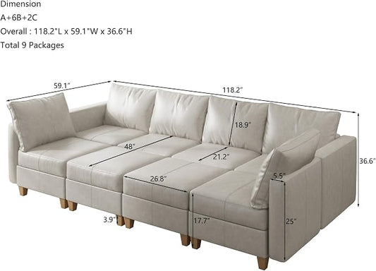 EASE MOOSE Modular Sectional Sofa Sleeper Couch with Storage,Faux Leather Sectional Large Moduar Sofa Bed