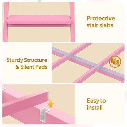 busyaeh Bunk Bed Full Over Twin,8 Drawer & 4 Shelve,15" H Safety Guardrail | Bunk Bed with Desk, Low bunk bed with LED Lights & Charging Station,L-Shaped Bunk Beds with Stairs,Girls bunk bed,Pink