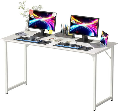 PayLessHere | 55 Inch Computer Desk | White | Office Desk with Metal Frame, Adjustable Feet | Water-Resistant, Scratchproof Surface | Sturdy Writing Table for Home Office or Study | Pack of 1