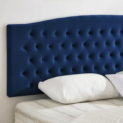 24KF Upholstered Tufted Button Velvet Wall Mounted Headboard,Comfortable Fashional Headboard King/CA King Size, 6058-K-Navy