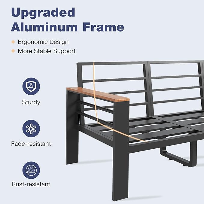 Aoxun Aluminum Patio Furniture Set with Umbrella 7 Seats, Oversized Outdoor Sectional with Washable Thick Cushions, Coffee Table, Patio Conversation Sets for Porch, Balcony, Deck