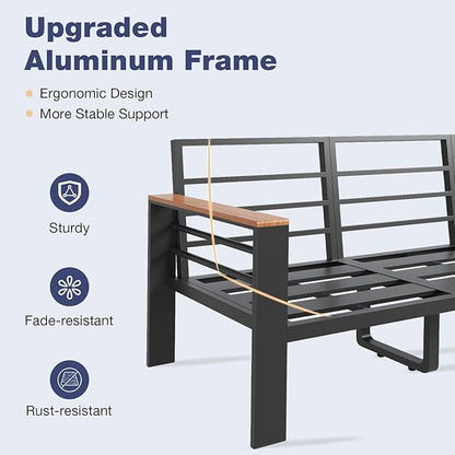 Aoxun Aluminum Patio Furniture Set 7 Seats, Oversized Outdoor Sectional with Washable Thick Cushions, Coffee Table, Patio Conversation Sets for Porch, Balcony, Deck