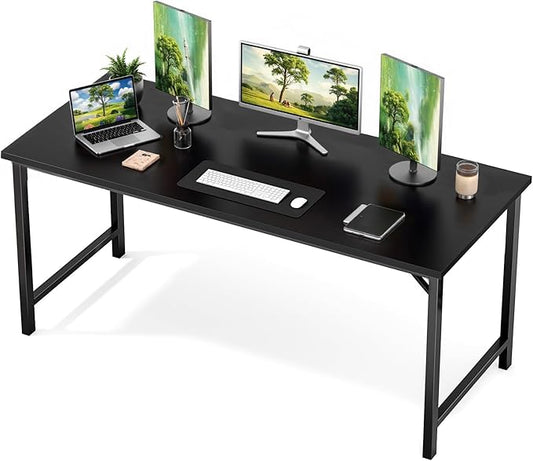 Sweetcrispy Small Computer Office Desk 63 Inch Student Study Writing Work with Metal Frame Wood Tabletop Modern Simple Home Bedroom PC Table Durable and Easy Assembly, Black