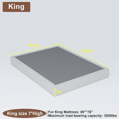 FMDMR King Size Box Spring for King Bed, 7 Inch High Profile King Box Spring Only with 3000lbs Max Weight Capacity, Durable Mattress Foundation Easy Assembly, Non-Slip, Noise Free