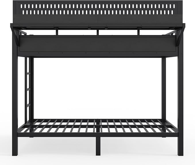 Bellemave Bunk Bed Twin XL Over Twin XL，Metal Bunk beds with Storage Shelves USB Ports and LED Lights, Black