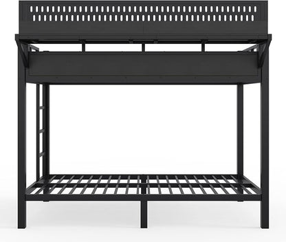 Bellemave Bunk Bed Twin XL Over Twin XL，Metal Bunk beds with Storage Shelves USB Ports and LED Lights, Black