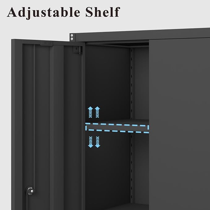 28" H Garage Storage Cabinet, Metal Garage Wall Cabinets with Doors and Shelves, Small Wall Mount Cabinet for Kitchen, Garage, Laundry Room, Pantry, Black