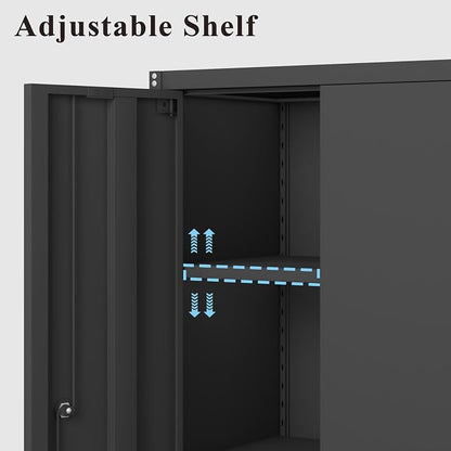 28" H Garage Storage Cabinet, Metal Garage Wall Cabinets with Doors and Shelves, Small Wall Mount Cabinet for Kitchen, Garage, Laundry Room, Pantry, Black