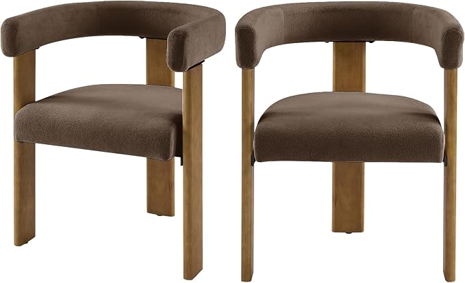 VIRRMO Boucle Dining Chair Set of 2 Terry Upholstered Dining Room Chairs Kitchen Chairs with Wood Legs Mid Century Modern Chair for Dining Room, Kitchen (Wood-Brown, 2)