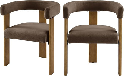 VIRRMO Boucle Dining Chair Set of 2 Terry Upholstered Dining Room Chairs Kitchen Chairs with Wood Legs Mid Century Modern Chair for Dining Room, Kitchen (Wood-Brown, 2)