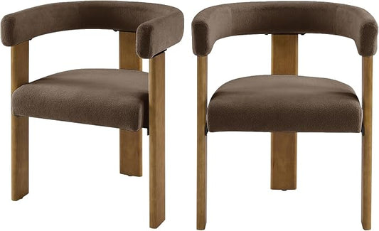 VIRRMO Boucle Dining Chair Set of 2 Terry Upholstered Dining Room Chairs Kitchen Chairs with Wood Legs Mid Century Modern Chair for Dining Room, Kitchen (Wood-Brown, 2)