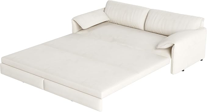 66" Sofa Bed Queen Size, Pull Out Couch Bed, 3-in-1 Convertible Sleeper Sofa with Side Pocket, Modern Velvet Futon Couch for Living Room, Small Space, Apartment, Bedroom, Beige