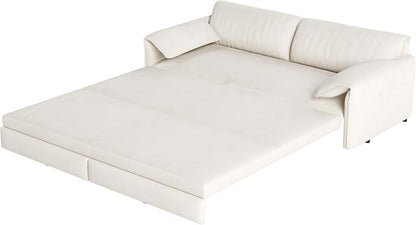 66" Sofa Bed Queen Size, Pull Out Couch Bed, 3-in-1 Convertible Sleeper Sofa with Side Pocket, Modern Velvet Futon Couch for Living Room, Small Space, Apartment, Bedroom, Beige