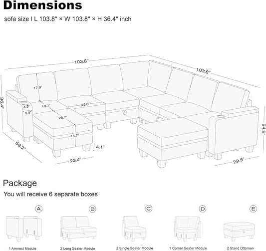 Belffin Modular Sectional Sofa Couch with Storage U Shape Convertible Corner Couches for Living Room White Couch