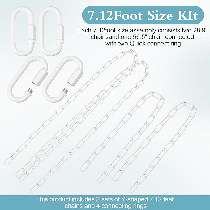 Heavy Duty Porch Swing Hanging Chain Kit (2 Pack) 1500 Lbs Capacity, Up to 7.1ft Length- Rustproof Zinc-Plated, 4 Quick Links & 2 Y-Chain Assemblies, Indoor/Outdoor Hanging Hardware (White)