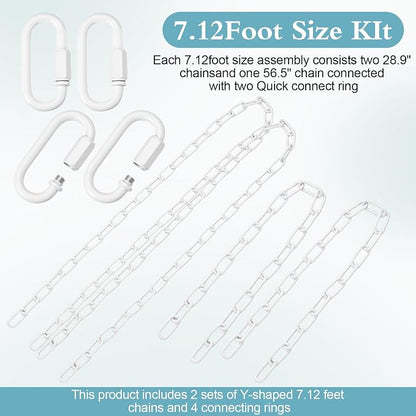 Heavy Duty Porch Swing Hanging Chain Kit (2 Pack) 1500 Lbs Capacity, Up to 7.1ft Length- Rustproof Zinc-Plated, 4 Quick Links & 2 Y-Chain Assemblies, Indoor/Outdoor Hanging Hardware (White)