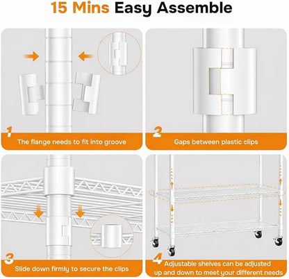 Simple Deluxe Rolling Clothes Rack, Heavy Duty Clothing Rack, 3-Shelf Portable Adjustable Wardrobe Closet with Wheels, Hanging Rods & Side Hooks, 29.5" W x 15.7" D x 75.6" H, White