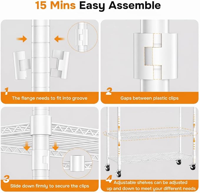 Simple Deluxe Rolling Clothes Rack, Heavy Duty Clothing Rack, 3-Shelf Portable Adjustable Wardrobe Closet with Wheels, Hanging Rods & Side Hooks, 43.3" W x 17.7" D x 80.3" H, White
