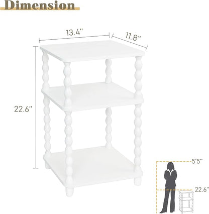 Fultyle End Table, Small Side Table with 3 Tier Open Shelf, Modern Night Stand Bedside Table for Living Room, Bedroom, Office and Small Spaces (White)