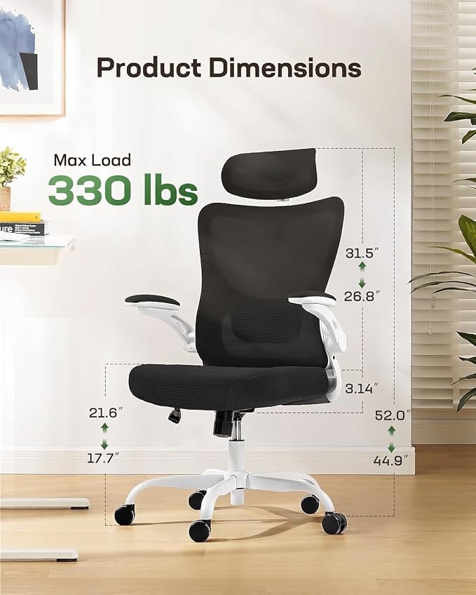 Marsail Ergonomic Office Chair with 3D Armrests, Pack of 2 | Office Desk Chair with High Back Mesh, Adjustable Lumbar Support, Rolling Work Swivel Task Chairs with Wheel, Headrest, home
