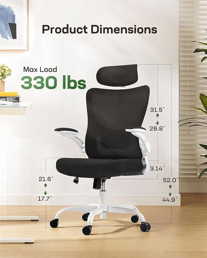 Marsail Ergonomic Office Chair with 3D Armrests, Pack of 2 | Office Desk Chair with High Back Mesh, Adjustable Lumbar Support, Rolling Work Swivel Task Chairs with Wheel, Headrest, home