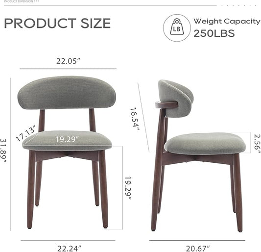 COLAMY Wooden Dining Room Chairs Set of 2, Modern Upholstered Fabric Dining Chairs, Farmhouse Kitchen Side Chair with Foot Pegs, Green
