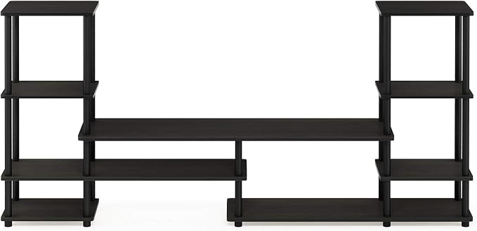 Furinno Turn-N-Tube TV Stand, Wide Open Frame Entertainment Center with Storage, TV Console with Tall Side Shelves for TV up to 48 Inch, for Living Room, Bedroom, Espresso